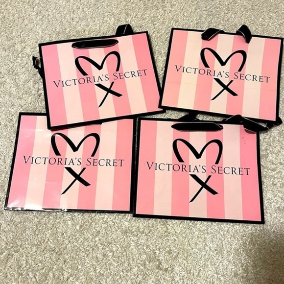 Victoria's Secret Classic Pink & White‎ Stripe Gift Shopping Bag Small Set of 4 - Picture 1 of 6